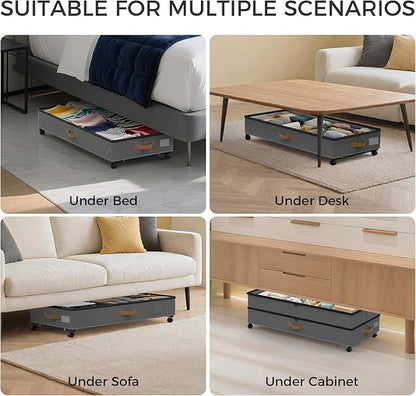 Under Bed Storage with Wheels 2-Pack, 75L XXL Under the Bed Storage Containers Large, 12" Tall Adjustable Storage for Underbe