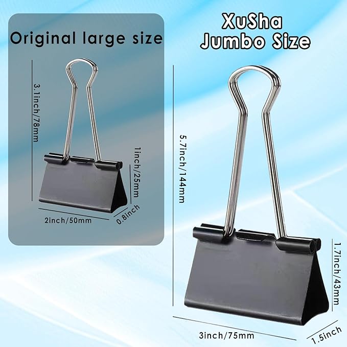 36PCS Jumbo Binder Clips 3 Inch, Black, Binder Clips Extra Large Heavy Duty for Office Supplies