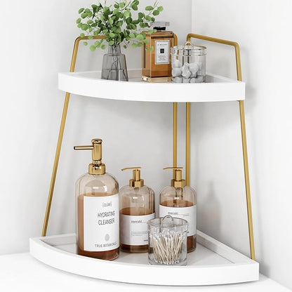 Forbena Corner Bathroom Counter Organizer, 2 Tier Bathroom Organizer Countertop, Small Bathroom Sink Top Trays Corner Shelf S