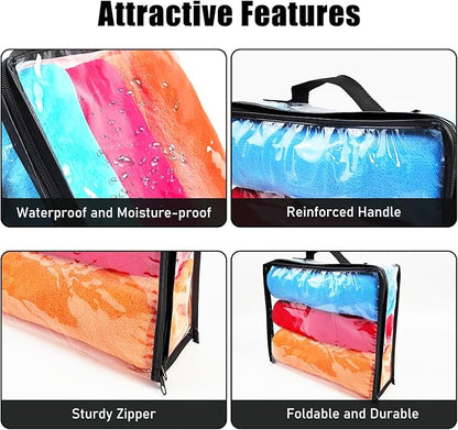 10 Pieces Large Clear Travel Packing Cube ，Clear Vinyl Zippered Storage Bags See Through Moving Bag Plastic Storage Bags PVC Multipurpose Pouch with Handle for Sweater Shirts Dress Storage