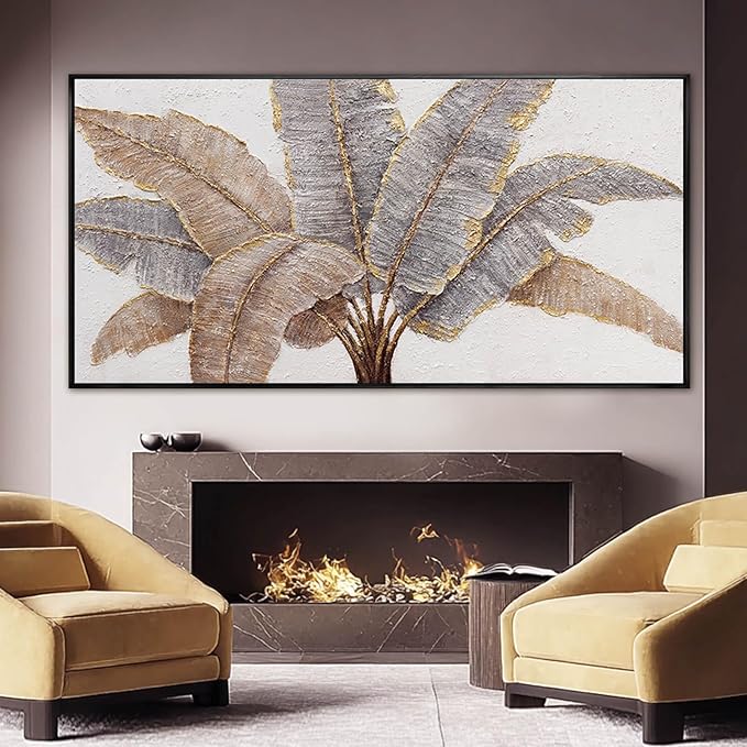 CHUDANHAO Plant Canvas Wall Art Contemporary Wall Decor Gold Pictures Textured Home Decorations 29"x58" Canvas Art for Living