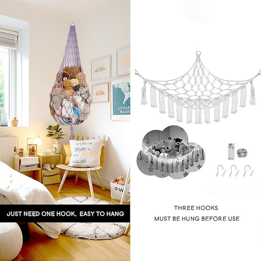 Amdermi Upgrade Stuffed Animal Hammock Corner or Wall Hanging Net for Stuffy Animal Storage Macrame Toy Display Over Door Toy