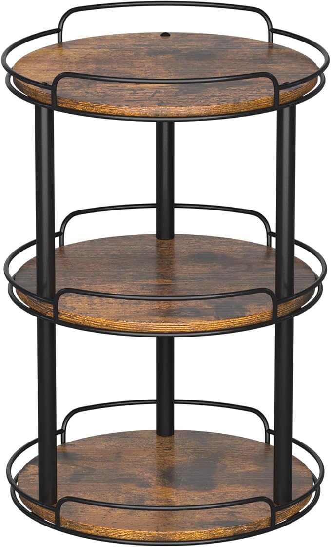 LAMU 12.2'' Wood Lazy Susan Turntable Organizer for Cabinet, 3 Tier Lazy Susan Spice Rack Organizer for Kitchen, Table Top, C