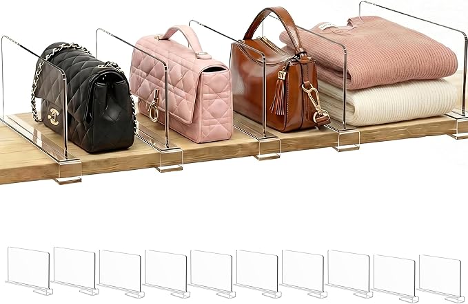 Shelf Dividers Purse Organizer for Closet: 6-inch Tall(Shorter Version) Acrylic Handbag Organizer - Small Space Separator for