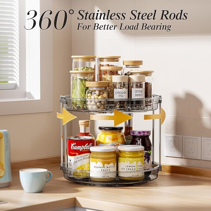 LAMU 2 Tier Lazy Susan Turntable Organizer 10.6'' Rotating Spice Rack Organization for Cabinet, Kitchen, Pantry, Countertop, 