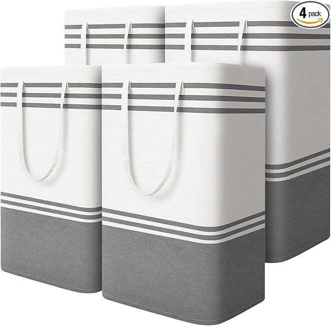 4 Pack Large Laundry Baskets, Laundry Hampers, Freestanding Waterproof Collapsible Clothes Bag with Extended & Reinforced Han