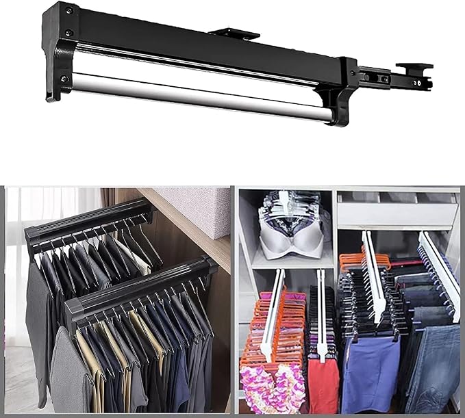 Adjustable Extendable Clothes Rail - Stainless Steel Pull-Out Closet Rod, Collapsible Clothing Organizer for Balcony, Mudroom