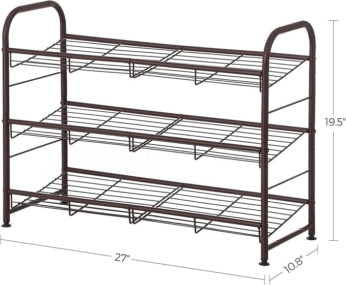 SONGMICS Shoe Rack, 3 Tier Shoe Organizer for Closet, Holds up to 12 Pairs of Shoes, Shoe Rack for Front Door Entrance, Metal