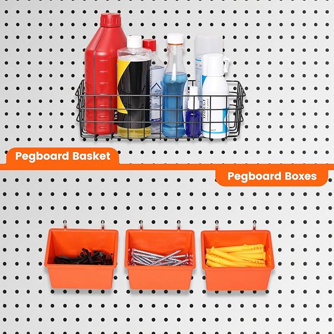 ENJOYWOOD Pegboard Organizer Accessories Kit 155 PCS, Peg Board Hooks Assortment with Bins, Baskets for 1/4 inch Pegboard Wal