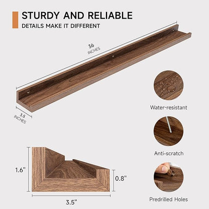 Fun Memories Picture Ledge Shelf for Wall, Floating Shelves Set of 4, 36 Inch Long Nursery Book Shelves for Toys Storage, Kid