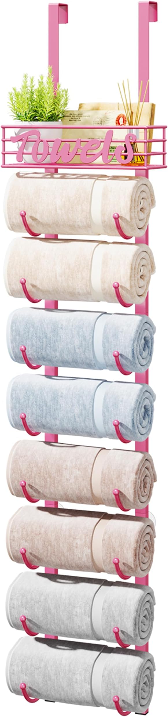 HapiRm Towel Racks for Bathroom Storage - 9 Tier Over The Door & Wall Mount Rolled Towel Storage Organizer Holder with Metal 
