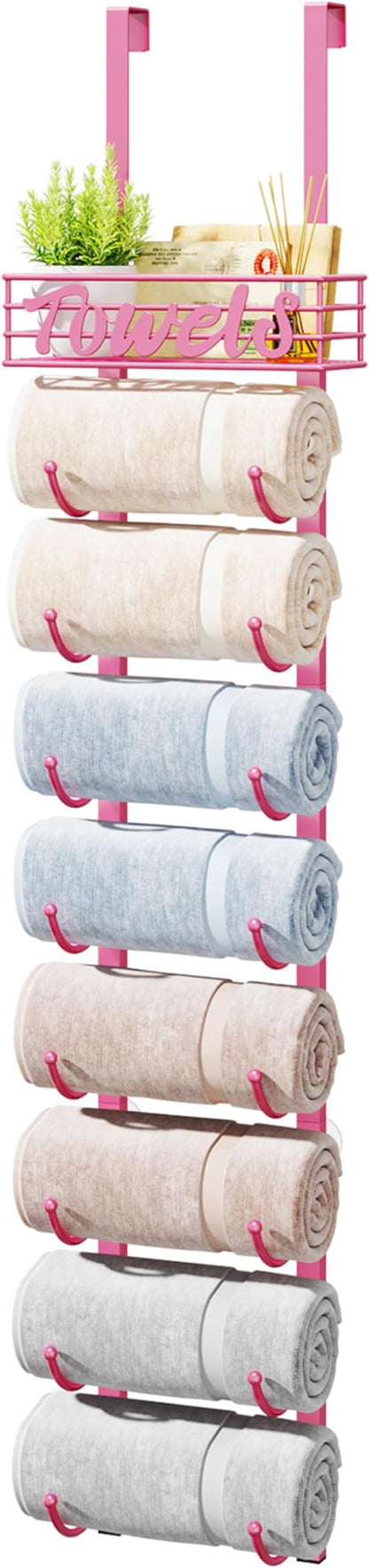 HapiRm Towel Racks for Bathroom Storage - 9 Tier Over The Door & Wall Mount Rolled Towel Storage Organizer Holder with Metal 