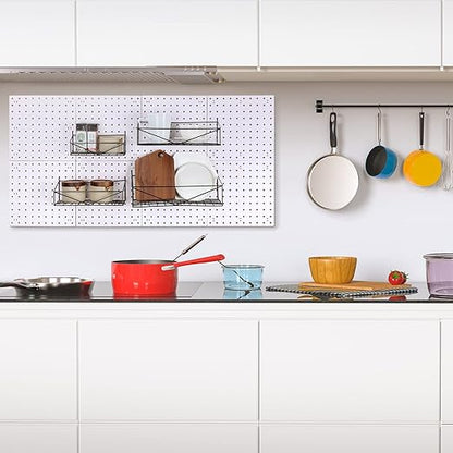 Nuanchu 8 Pack No Drill Pegboard Panels, 10x10 Inch White ABS Plastic Pegboard Wall Mount Organizer Kit for Garage Kitchen Of
