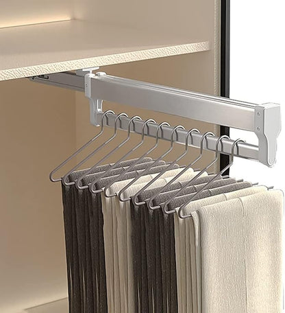 Pull Out Clothes Rail Extendable Pull Out Closet Rod - Adjustable Clothing Organizer Holder, Telescopic Pant Hanger with Damp