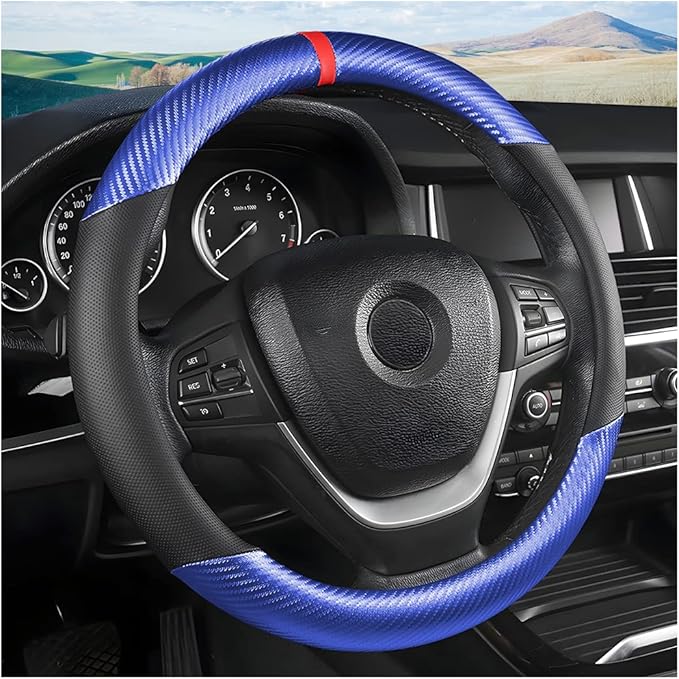 Moly Magnolia Steering Wheel Cover, Carbon Fiber Breathable Microfiber Leather with Non-Slip Lining, Cool in Summer Warm in W