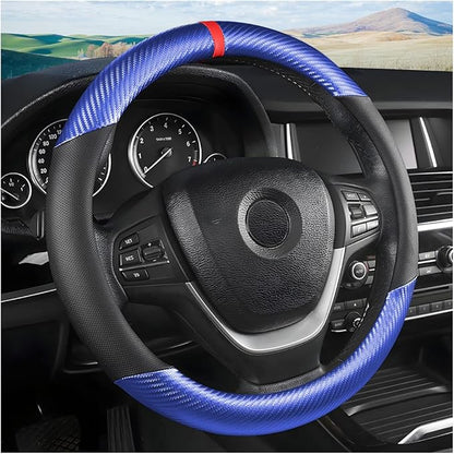 Moly Magnolia Steering Wheel Cover, Carbon Fiber Breathable Microfiber Leather with Non-Slip Lining, Cool in Summer Warm in W