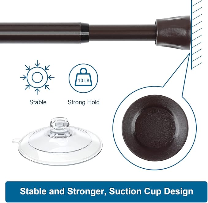 TYRON 6Pcs Spring Tension Curtain Rods for Windows 28 to 48 Inch, Bronze Adjustable Extendable Small Tension Rod No Drill, Ro