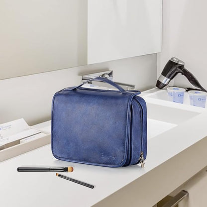 Elviros Hanging Toiletry Bag for Men Travel Essentials 3-in-1 Large Waterproof Dopp Kit PU Leather Shaving Bag with Separate 
