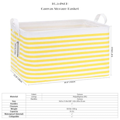 Sea Team Collapsible Canvas Fabric Storage Basket with Handles, Rectangle Waterproof Storage Bin, Box, Cube, Foldable Shelf B