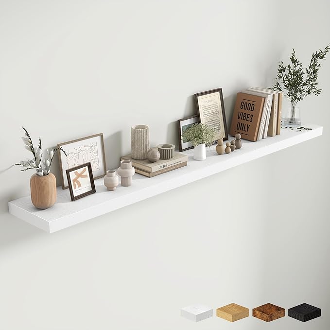 Fun Memories 72 Inch Fireplace Mantel Shelf, 10 Inch Deep Shelves for Display & Wall Storage, Rustic Wood Wall Shelf, Extra L
