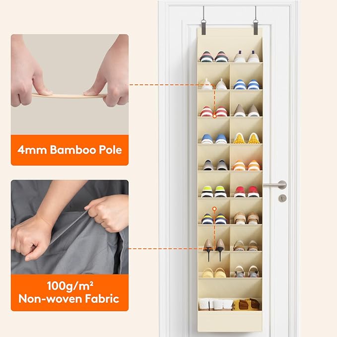 Lifewit 10 Tier Over the Door Shoe Organizer with 19 Large Deep Pockets, Fabric Hanging Shoes Shelf for Closet, Dorm Storage,