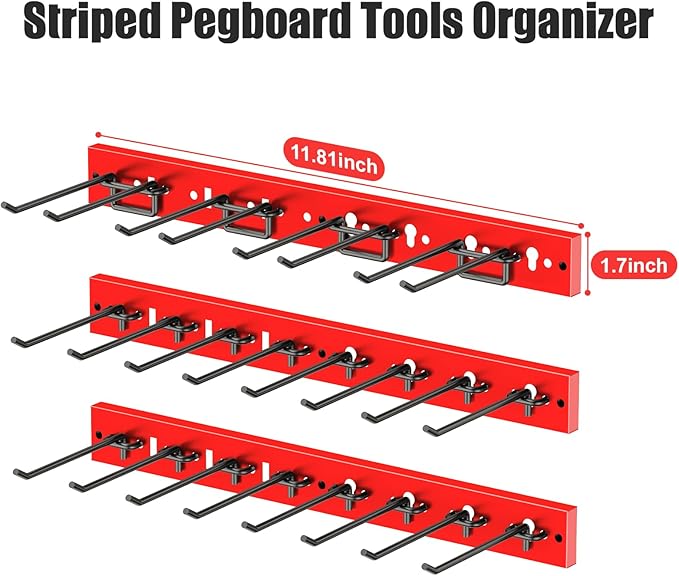 CCCEI 3 Modular Pegboard Strip Storage, Metal Peg Slat Wall Mount for Garage, Basement, Garden, Laundry Room Organization. Fl