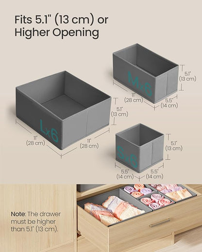 SONGMICS Drawer Organizers, Dresser Divider Organizers, Set of 18, Foldable Fabric Storage Boxes for Socks, Underwear, Bras, 