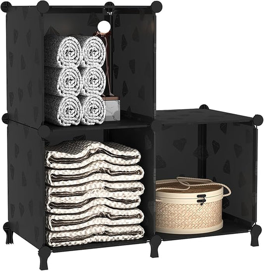 UNKU Cube Storage Organizer, 3 Cube Closet Organizer Storage Shelves, DIY Stackable Bookcase, Clothes Organizer Shelf for Clo