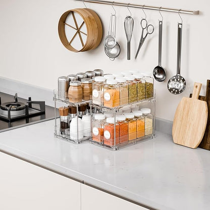 Yieach 2 Tier Sliding Spice Racks for Cabinets,1 Pack 10.4'' Deep Narrow Vertical Spice Rack Pull Out for Inside Cabinets,Kit
