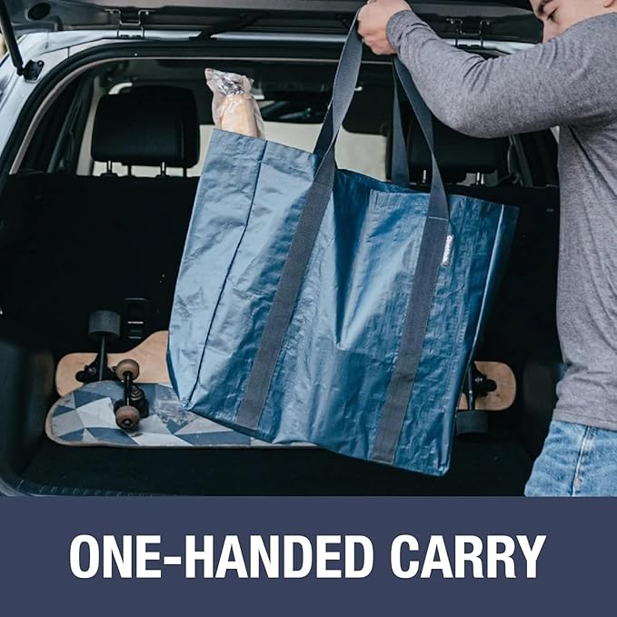 CleverMade Tall Frakta Reusable Grocery Tote - 42L - Pack of 2 - Ocean Blue - Collapsible Storage Shopping Organizer - Heavy 