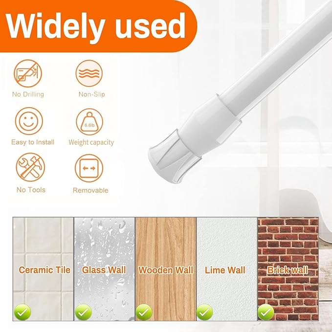 2Pcs Spring Tension Curtain Rod，21-38 Inches Adjustable Expandable Pressure White Curtain Tension Rods For Kitchen, Bathroom,