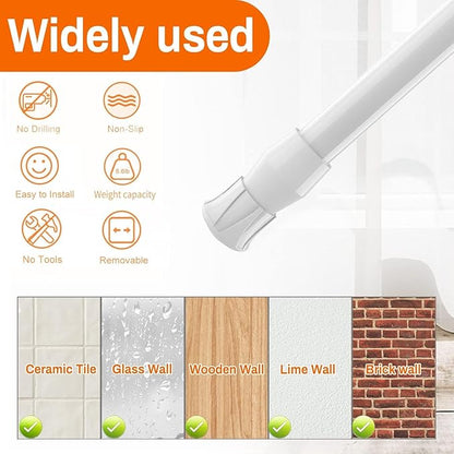 2Pcs Spring Tension Curtain Rod，21-38 Inches Adjustable Expandable Pressure White Curtain Tension Rods For Kitchen, Bathroom,