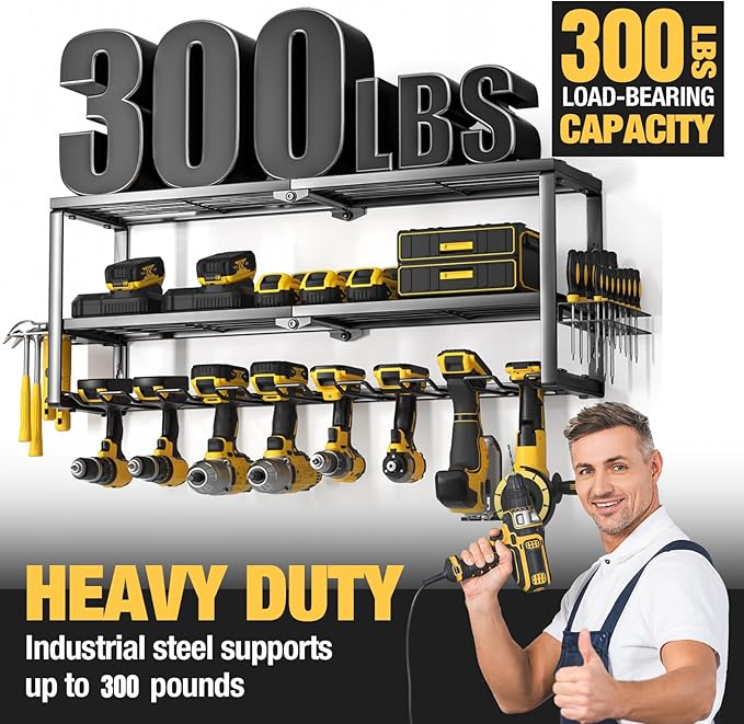 YYR Heavy Duty Power Tool Organizer Wall Mount, Cordless Drill Hanger Storage Rack, Battery Tools Holder with Charging Statio