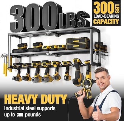 YYR Heavy Duty Power Tool Organizer Wall Mount, Cordless Drill Hanger Storage Rack, Battery Tools Holder with Charging Statio