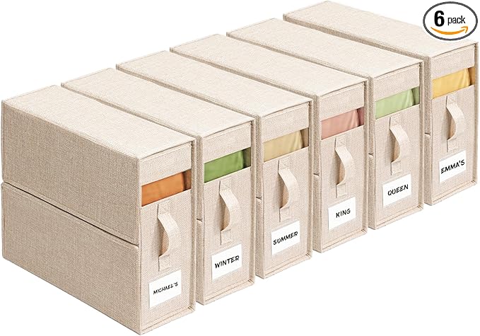 6Pack Sheet Organizers and Storage - King/Queen Size Sheet Storage Organizer with Window, Foldable & Dustproof Sheet Organize