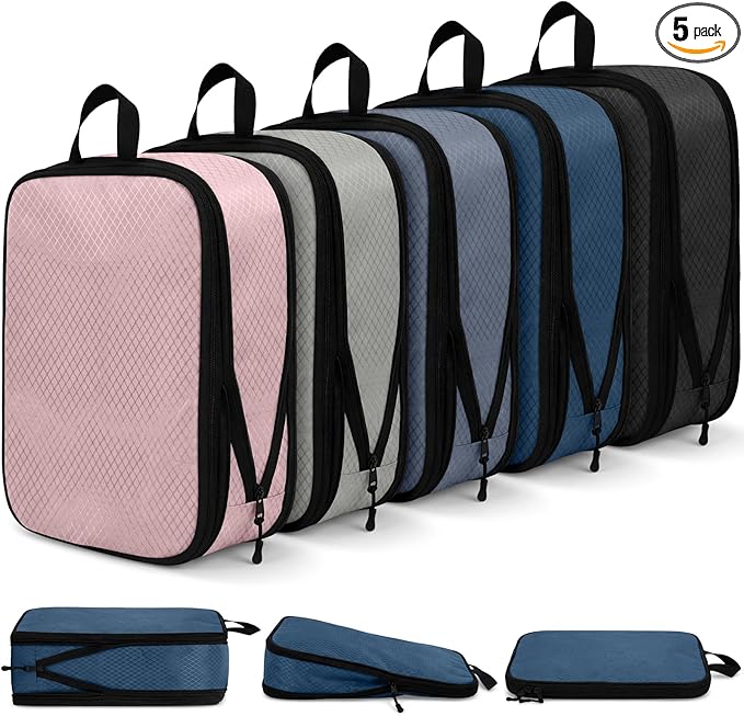 5 Pack Compression Packing Cubes for Travel Space Saving Cubes Luggage Organizer for Suitcase(Morandi,M)