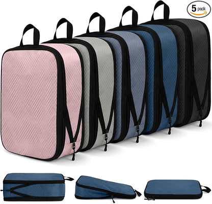 5 Pack Compression Packing Cubes for Travel Space Saving Cubes Luggage Organizer for Suitcase(Morandi,M)