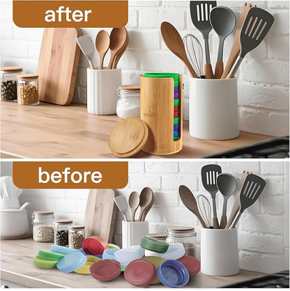 2Pack Mason Jar Lid Organizer, Bamboo Stackable Steady Mason Jar Lid Storage Suitable for Mason/Canning/Bamboo Lids(WIDE/REGULAR), Fit Perfectly