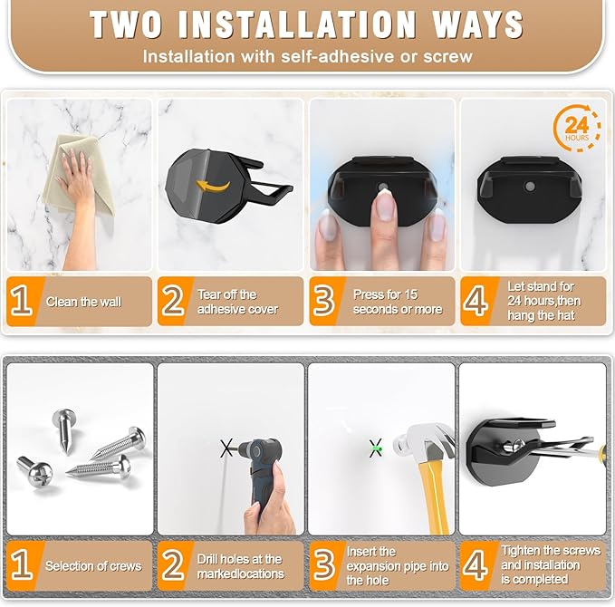 36 Pack Adhesive Hat Hooks for Wall, Super Strong Hat Rack for Baseball Caps, Hat Organizer Display for Home Decor, Hat Hange