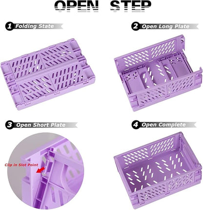 Tixill 2-Pack Mini Foldable Plastic Baskets for Organizing and Storage, Collapsible Storage Crate for Home Kitchen Bedroom Ba