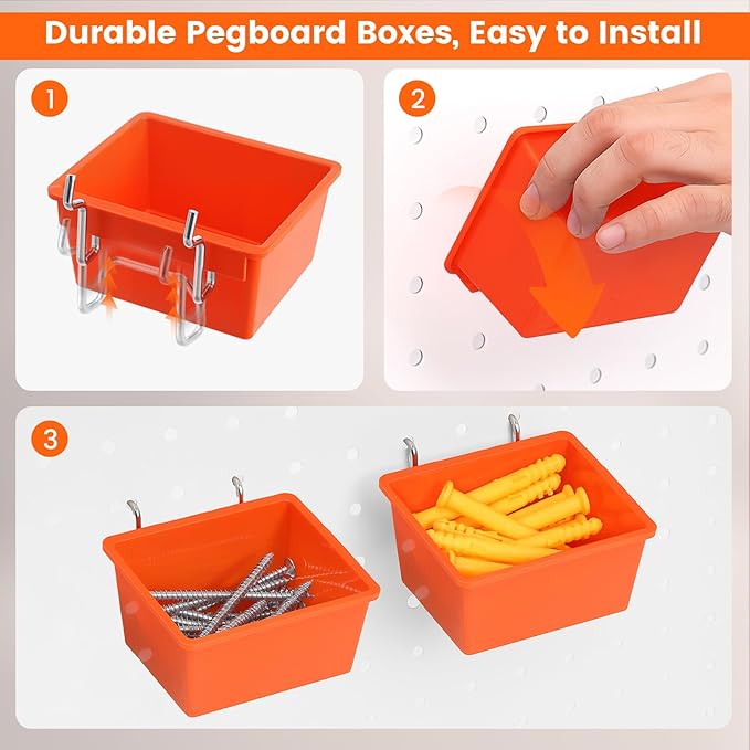 ENJOYWOOD Pegboard Organizer Accessories Kit 155 PCS, Peg Board Hooks Assortment with Bins, Baskets for 1/4 inch Pegboard Wal
