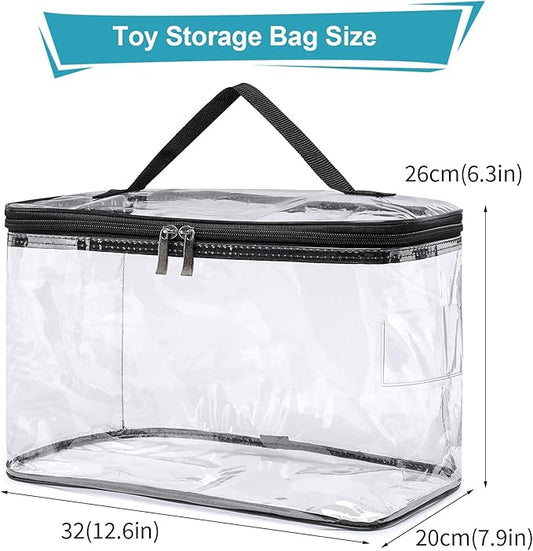 4-Pack Large Clear Storage Bag for Toys with Name Tag, Waterproof PVC Toy Organizer Case for Legos Bricks, Building Blocks, P