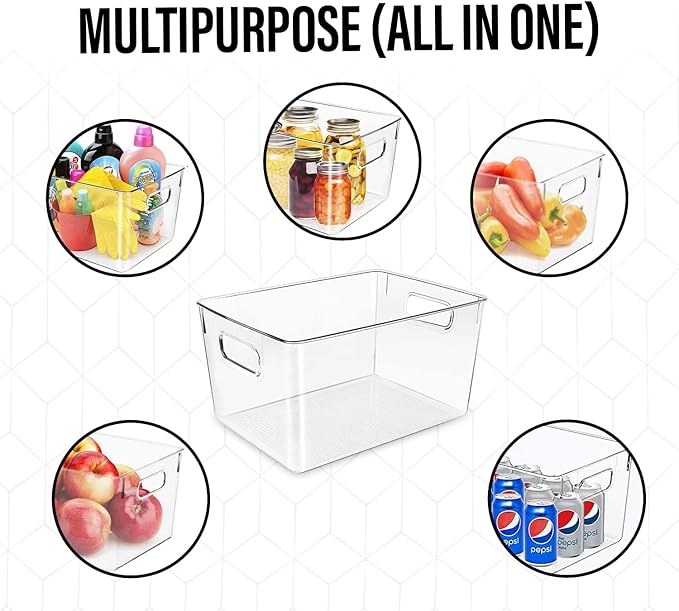 Clear Plastic Storage Bins, Pantry Organizers and Storage, Kitchen Organization and Storage Containers Bins for Organizing, F