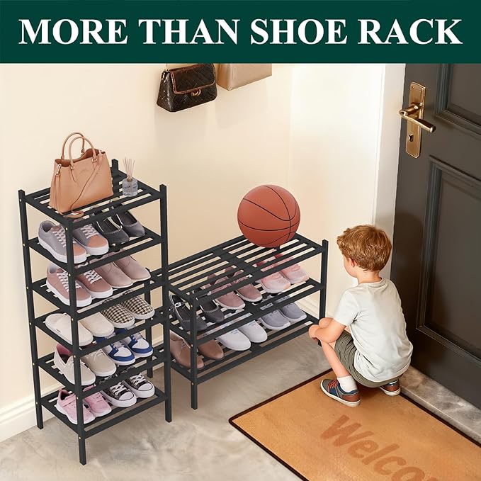 Smiry Long Bamboo Shoe Rack 5-Tier, Stackable Wooden Shoe Organizer for Entryway & Closet, Free Standing Wood Shoe Storage Sh