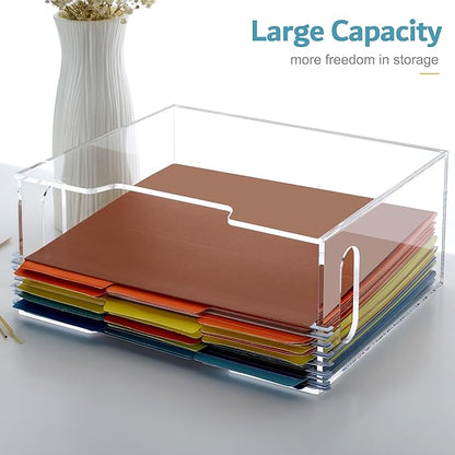 DINGHUO Acrylic File Folder Organizer, Hanging File Organizer Box, File Holder with Handles for Letter Size/A4, Clear File Bo