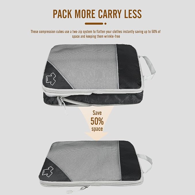 8 Set Compression Packing Cubes for Travel, Expandable Luggage Organizer with Shoe Bag & Laundry Bag - Lightweight Suitcase &