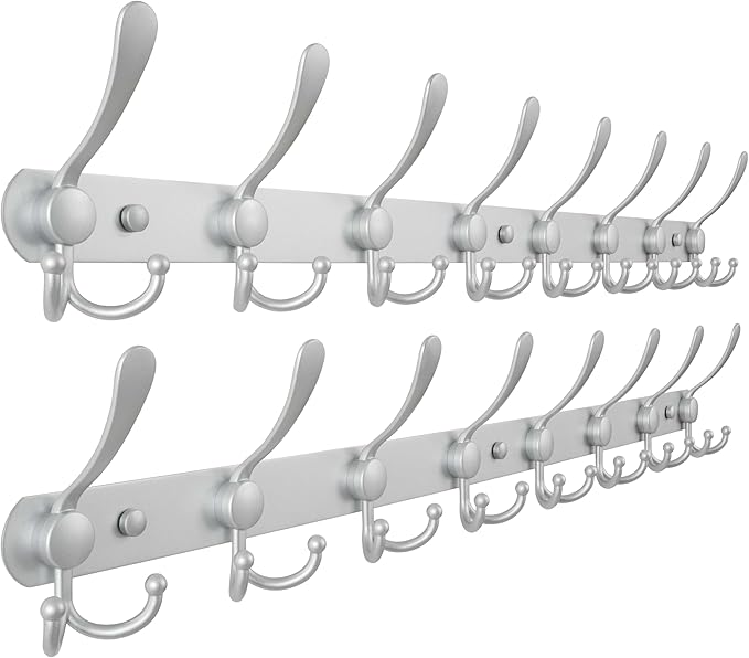 Dseap Coat Rack Wall Mount - 29.5” Long 8-Tri-Hooks Heavy Duty Coat Hanger Rail Wall Hooks for Hanging Coats Hats Clothing Cl