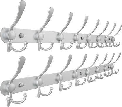 Dseap Coat Rack Wall Mount - 29.5” Long 8-Tri-Hooks Heavy Duty Coat Hanger Rail Wall Hooks for Hanging Coats Hats Clothing Cl