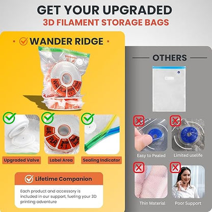 3D Printer Filament Storage Bags Vacuum Storage Bags Kit 3D Printer Accessories with Storage Bags (13x15 inches), Desiccants,