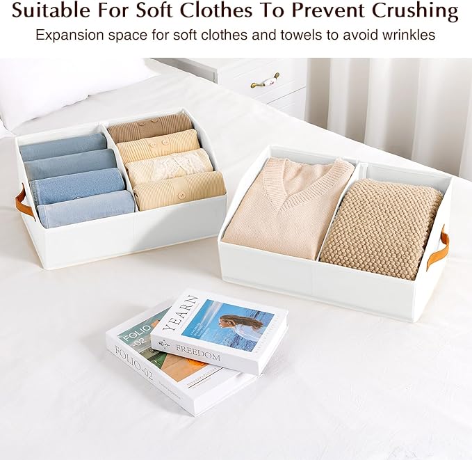 Homsorout Closet Organizers and Storage Bins - 4 Pack Collapsible Divided Trapezoidal Cube Storage Bins Baskets with Orange H